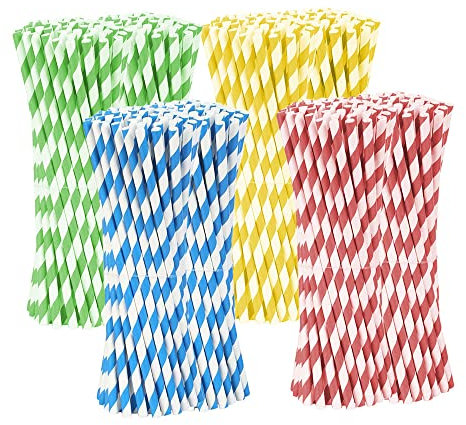 Strohhalm, 300 Stück Bunte Papierstrohhalme, für Cocktails, Kaffee oder Saft