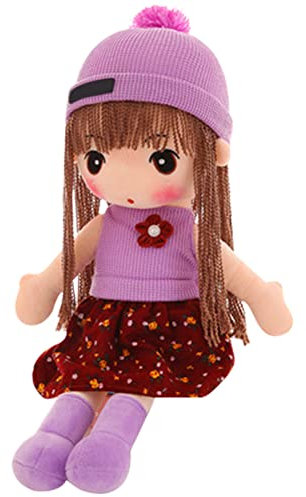 Herbests 45cm Weiche Stoffpuppe für Kinder Baby Mädchen, Kuschelpuppe Mit Haar Hut Rock Prinzessin, Niedliche Plüsch Stofftier Begleiten Spielzeug, Lila