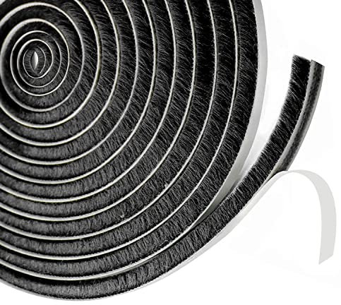 qipuneky Joint brosse porte coulissante,9 mm(B) x 23 mm(D) x6M(L) Joint Fenetrepour Lsolation Phonique Porte,volet isolant(Gris), Noir