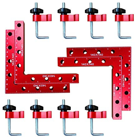 Lot de 4 équerres de positionnement à 90 degrés, équerres à angle droit avec 2 pinces, type L pour le travail du bois, outils de serrage pour cadres photo, boîtes, armoires (140 mm)