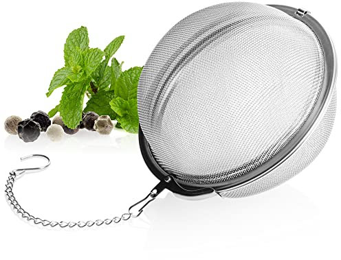 COM-FOUR® Colador de té de acero inoxidable 304 - Infusor de té grande para té suelto, hierbas y especias - Filtro de té de malla fina con cadena (1 pieza - 9 cm Ø)