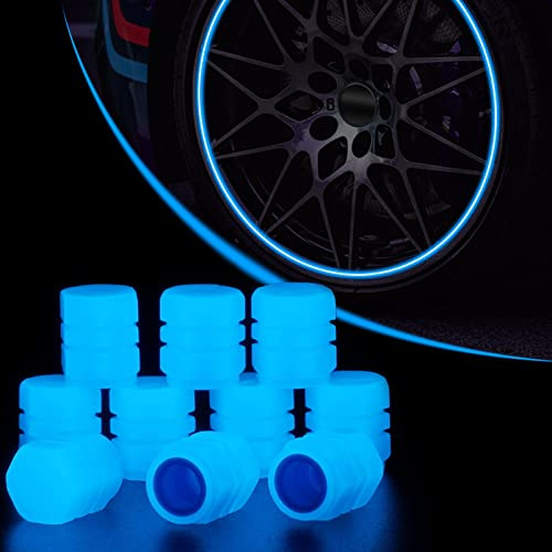 Fluoreszierende Autoreifenventilkappen, 10 Stück leuchtende Reifenluftventilkappe, universelle Noctiluzous Auto-Reifenventilkappen für Autos, LKW, SUVs, Motorräder, Fahrrad (blau)