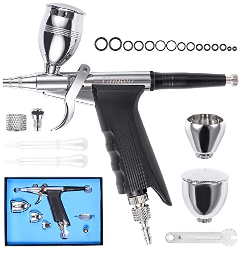 Uouteo Airbrush Trigger Gun Double Action Air Brush with 0.3 mm Needles 2CC/5CC/13CC Cup for Painting