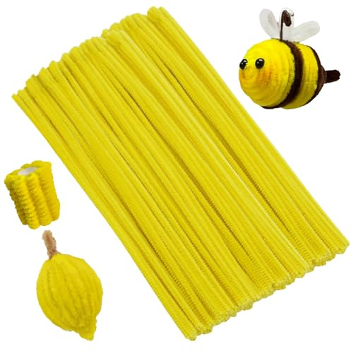 Kuppt 100 Stück Pfeifenreiniger Gelb, 30 cm Bastel Pfeifenreiniger | Kreative Pfeifenputzer für Basteln, Chenille für Blumen, Bastelbedarf für Heimfeste und DIY-Projekte