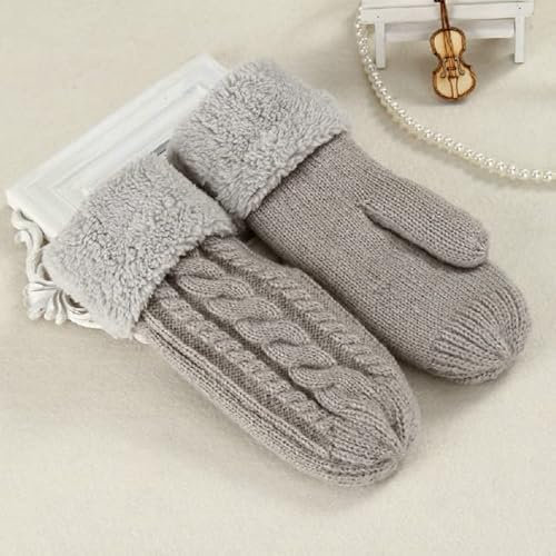 ATMACA Guanti Donne A Maglia Fiori Fiori Guanti Inverno Lana Femmina più Cashmere Velluto Addensante Guanti di Dita Pieni Caldi Guantes-N508-Light Gray,One Size