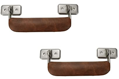 UTALIND Gepäckgriffe aus Metall, Vintage-Ledergriff, 110 mm lang, Zuggriff für Kofferraum, Handtasche, Aktentasche, Gitarre, Spieluhr (Braun), 2 Stück