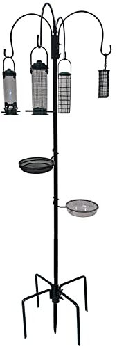Crystals Garden Wild Bird Feeder Feeding Station with Water Bath Table, Seed Tray, Hanging Feeders + Feeding Station Stabiliser Ground Spikes Stand (4 Pole Station + Stabilizer)