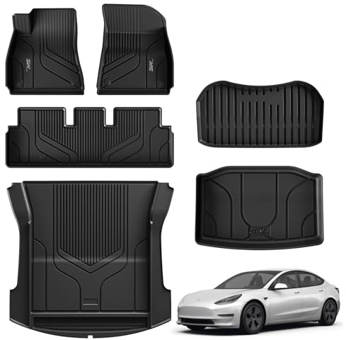 3W för 6-delars Tesla Model 3 2021-2023 Golvmattor och Bagagerumsmatta, Året Väder Hållbara Hundvänliga Thorex™ Golvmattesatsen, Lättrengjorda Vattentäta Anti-slip Fotmattor, Model 3 Biltillbehör