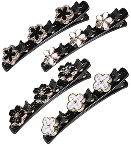 4 Stück Haarspange mit Kristallblume, Kolibri Haarspange, Klee-Strass-Haarspange, Strass-Haarspangen, Hair Clipse Mit Klammern, Große Haarspange, Für festes Styling für Frauen(4 Stile)