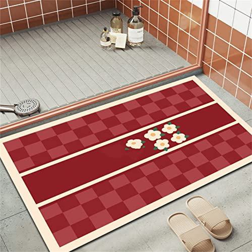 Badezimmerteppich, Badematte Rutschfest, 80x120cm Bad Teppich LäUfer, Duschmatte, Badteppich Badvorleger Rutschfest Waschbar, Antirutschmatte Dusche, Teppich Badezimmer, Bathroom Bath Mat, Rot