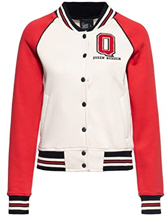 Queen Kerosin Dam college sweatjacka | Varsity jacka | Vintage stil | Sweatjacka | Baseballjacka | Rockabella Qk, röd, L