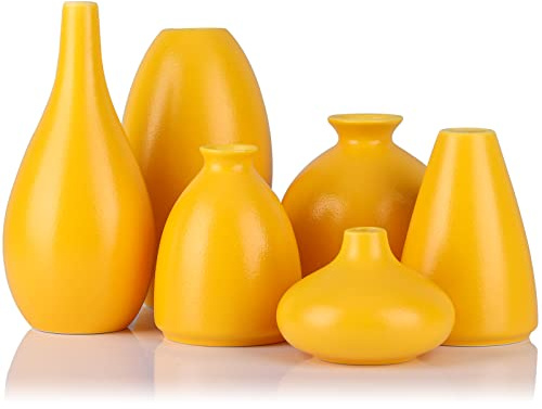 Gelbe Kleine Vasen für Blumen und Tafelaufsätze - 6 Stück Mini-Knospenvasen für Heimdekoration, Küche, Wohnzimmer, Bücherregal und Eingangsdekoration