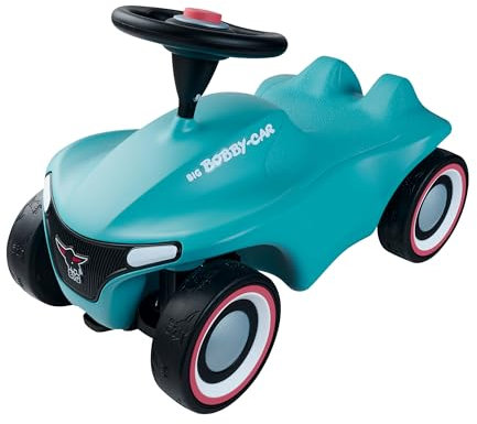BIG Bobby Car Neo Azur - Rutschauto ab 1 Jahr, Azur-Blau, Auto für Kinder mit Flüsterreifen, Sicherheits-Lenkrad und Hupe, 1-5 Jahre (max. 50 kg)