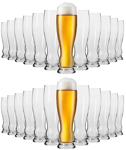 KIAPPO Weizenbiergläser Set 500 ml - 24 Stück Gläser Set - Biergläser - Weizengläser - Transparentes Glas - Geschenke für Männer - Spülmaschinenfest - 235 x 65 mm