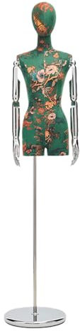 Schneiderpuppe Verstellbar mit Bedrucktem Buntem Samt, Spiegel-Metallsockel aus Edelstahl, Mannequin-Torso Anwendbar auf Bekleidungsgeschäft Brautkleid Puppen ( Size : Silver circle , Color : Dark gre