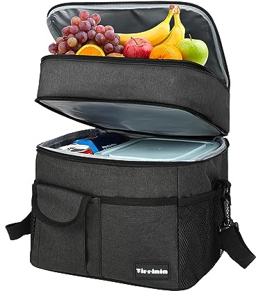 Kato Tirrinia Insulated Lunch Bag 17L(23 Cans), 2-Layer Thermal Cooler Bag for Work, School, Camping, Picnic - Leakproof Foldable Compartment Meal Prep Bag with Shoulder Strap (Black)