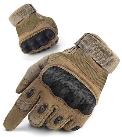 KEMIMOTO Taktiska handskar, militära handskar med kolfiber ankelskydd och pekskärm, andas, helfinger, för Bushcraft, jakt och säkerhet