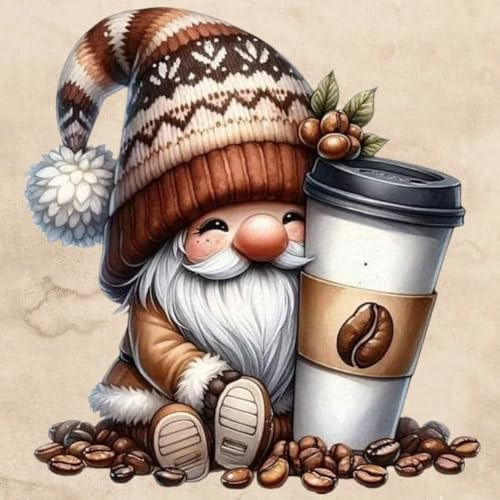 Starnearby DIY Diamond Painting Zwerge Diamant Painting Bilder Erwachsene Diamond Painting Set Gnome Diamant Malerei Für Anfänger Zuhause Deko Wanddekoration Kaffeekobold 30 * 30cm (C)