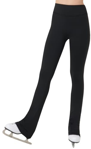 Ice Skating Pants for Girls Size 10-11 Years Old Solid Black Stretchy High Waisted Figure Skating Leggings for Tween Training