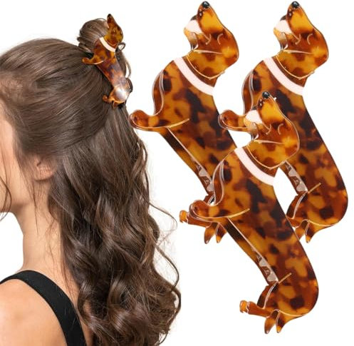 Haarklammer Hund Dackel Acetat Tier Haarspangen Damen Mädchen Klauen Clips, Dackel Haarklammer - Haarklammer Dackel, Niedlicher Haarspange Dackel Für Mädchen (3 Stück)