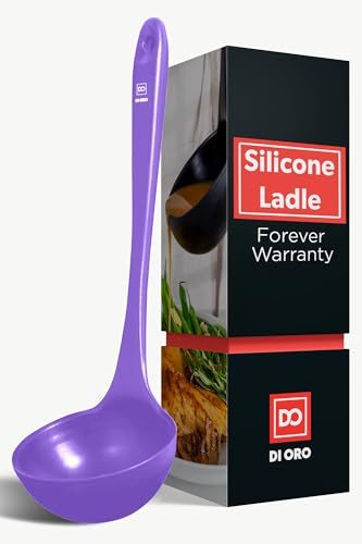 DI ORO Silicone Ladle – Soup Ladle for Cooking & Serving Heat-Resistant - Large Kitchen Ladle Nonstick Cookware Safe - Soup Serving Spoon with Wide Bowl - Silicone Utensil Dishwasher Safe (Lavender)
