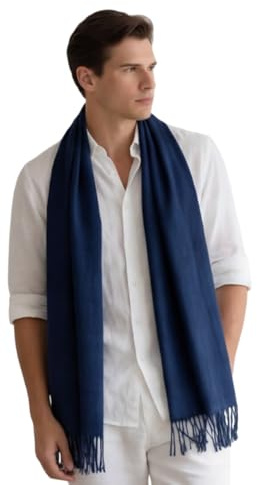 LA FERANI Écharpe d'été pour homme, en cachemire, 180 x 70 cm, fine, pour occasions formelles, style élégant, classique, cadeau pour lui, bleu foncé, 170x75