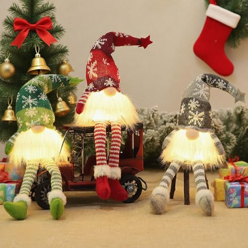 KUWUNG 3 Stück Beleuchtete Weihnachtswichtel,Handgefertigte Weihnachtswichtel Figuren mit Licht, Plüsch Leuchtende Weihnachtsdeko Figuren,Weihnachts Wichtel,GNOME Weihnachten für Weihnachtsdeko Innen