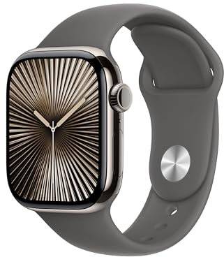 Apple Watch Series 10 GPS + Cellular 42 mm Smartwatch with Natural Titanium Case with Stone Grey Sport Band - M/L. Fitness Tracker, ECG App, Always-On Retina Display, Water Resistant