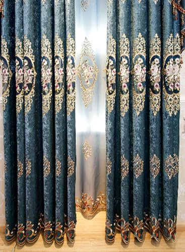 Aotiwe Vorhänge Blickdicht Blau, Fenstergardinen Badezimmer Stickmuster Vorhang Outdoor XXL Chenille 2er Set 132 x 138cm