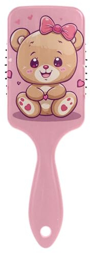 ALAZA Paddel-Haarbürste für Damen und Kinder, niedliches Teddybär-Mädchen mit rosa Schleife, entwirrende Haarbürste, Luftkissen, Haarkamm für langes, dickes, lockiges, gewelltes Haar