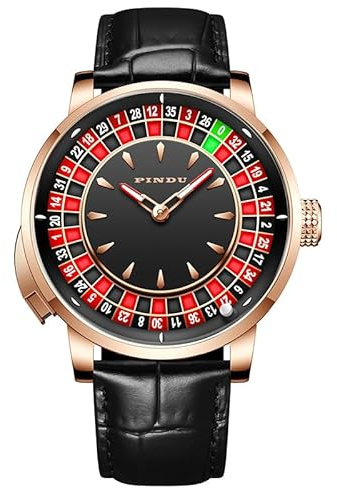 4,6 cm Roulette-Rad Automatikuhren für Herren, NH35A-Uhrwerk-Design, Knopfsteuerung, Saphirglas, automatisch, 50 m wasserdicht, einzigartiger amerikanischer Stil, Roulette, mechanische Uhr für Spiel