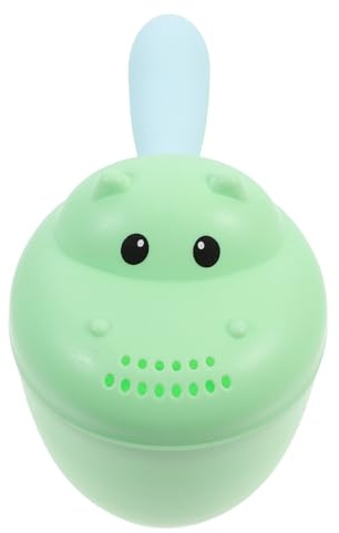JOINPAYA Baby Shampoo Rinse Cup Hippo Shape Bath Rinser for Newborns and Toddlers, Large Green Plastic Hair Wash Mug for Baby Bathing and Showering