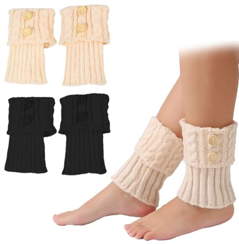 FENQURO 2 Paires Bouton Crochet Jambières Guêtres Femme Fille Hiver Chaudes Courte Chaussettes Boot, Design chaud et confortable, 2 Différentes Couleurs, Cadeau D'hiver Parfait