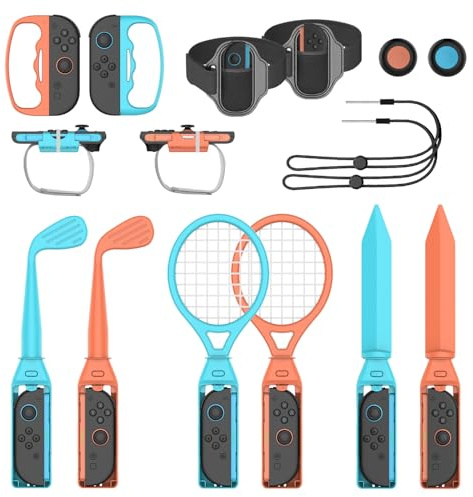 JORREP Sport Zubehör für Nintendo Switch 2,18 in 1 Sport Bundle Kit für Switch 2 Joy Con Sportspiele mit Golfschlägern,Tennisschlägern,Schwertgriffen,Lanyard mal,Handschlaufe,Bowlingkugelgriff (A)