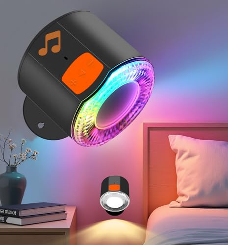 LED Wandleuchte Wandlampe Innen Akku Ohne Stromanschluss mit Bluetooth Lautsprecher, Nachttischlampe Wand mit Schalter, Nachtlicht Dimmbar 3 FarbT‌ Bilderleuchte Kabellos, 360° Drehbar Beleuchtung
