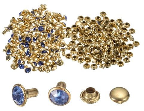 sourcing map 100 rivetti in cristallo da 6 mm, con strass, rivetti rapidi per abbigliamento, artigianato in pelle, tessuti, artigianato, decorazione, artigianato in pelle, fai da te, colore: azzurro