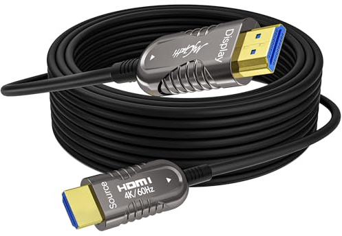 Mygatti Cable de fibra óptica 4K HDMI de 20 metros, cable óptico HDMI 2.0,4 K @ 60 Hz 18 Gbps de alta velocidad UHD fibra óptica AOC, 4:4:4 RGB, carcasa de aleación de zinc, diámetro exterior: 4,8 mm