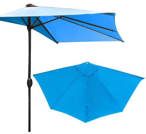 Teahutty Demi parapluie d'extérieur à 6 baleines de rechange en tissu de polyester pour terrasse, jardin, balcon piscine, Seulement la toile du parapluie (Blue, 2.7m)