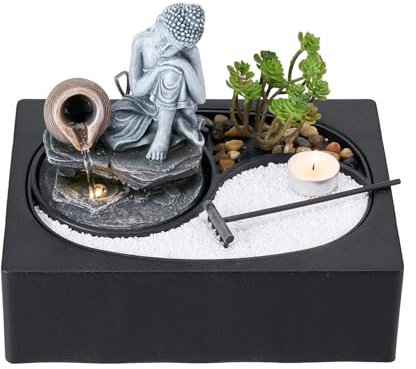 BTGGG Indoor Water Fountain Sleeping Buddha with LED Light Candle, Indoor Water Feature with Decorating Sands Plants, Meditation Zen Buddha Fountain for Relaxing Home Decor, 3 Pin UK Plug Included
