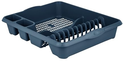 Plastic Large Dish Drainer Rack Kitchen Sink Draining Board Countertop Dishes, Cups, Plates Drying Draining Board with Cutlery Utensil Holder Food Grade BPA Free Kitchen Organiser (Midnight Navy Blue)
