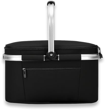 Viwril Einkaufskorb mit Deckel, 32L Kühltasche, Abnehmbarer Picknickkorb mit Griffen, Aluminiumrahmen Einkaufskorb faltbar für Reisen Picknicks Shopping Strand Geschenke Schwarz