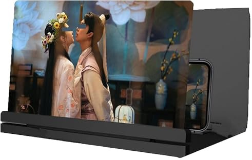Phone Screen Magnifier, HD Amplifier for Movies & Videos, Foldable Mobile Enlarger, Adjustable Stand, Compatible with All Smartphones, Gift Kids Seniors(Black+Glasses,Large Screen)