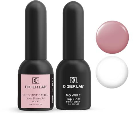 Didier Lab - Base Coat Top Coat UV - Fiberglas Gel Base Nude mit Vitaminen - No Wipe Top Coat Gel UV Super Shiny - LED UV Nagellack Set - HEMA und TPO-frei - Shellac Set - Stärkt Schwache Nägel
