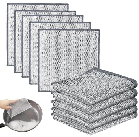 YIXINHE versatile mesh dishwashing cloths for both dry and wet use-10Pcs | Two-ply metallic thread structure; versatile household cleaning wipes; effortless dry wet grease removal option