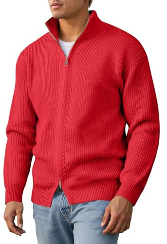 Zanisouta Cárdigan clásico para hombre, sudadera de manga larga, jersey básico de punto, cuello de tortuga, suéter de invierno, suéter cálido con doble cremallera, chaqueta de ocio