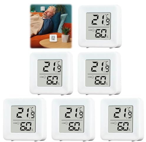 Thermomètre Hygromètre Intérieur Lot 6 Mini LCD Digital Portable Humidité Termometre Maison -50~70 ℃ 10% 99% RH Convient pour Chambre de Bébé Salon Bureau Serre Entrepôt Vestiaire Blanche