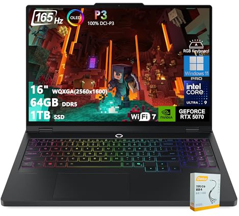 Lenovo Legion Pro 5i AI-Powered Gaming Laptop | 16 WQXGA OLED 165Hz | Intel Core Ultra 9 275HX | 64GB DDR5 1TB SSD | GeForce RTX 5070 (798 AI Tops) | RGB Backlit Wi-Fi 7 Win11 Pro w/DLCA Accessory