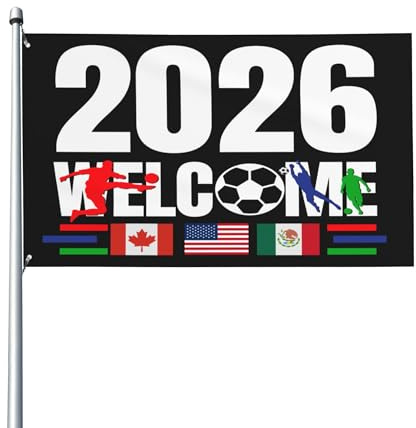 Drapeau de la Coupe du monde 2026 (États-Unis, Canada, Mexique) - Pays hôte - Football - Supporters - Bannière 90 x 150 cm - Drapeau d'extérieur pour jardin