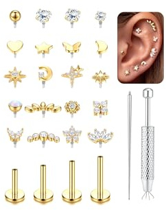 YADOCA 16G Piercing Tragus Mujer Acero Quirurgico Hipoalergénico Zircone Cubica Roscado Interno Pendientes Cartilago Oreja Piercing Nariz Tragus Helix Labret Conch Labio Oro 6/7/8/10mm