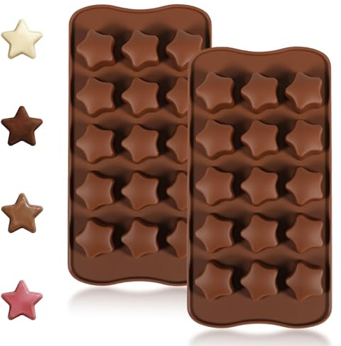 2 Stück Stern Silikonform, Kleine Schokoladenform, Pralinenform Silikon 15 Mulden, Eiswürfelform Silikon Stern Backform für Schokolade, Plätzchen, Seife, Eiswürfel, Kuchen, Deko